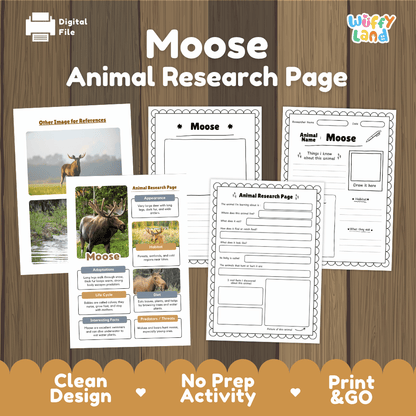 Moose Animal Research Page Worksheets