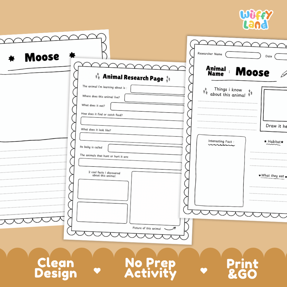 Moose Animal Research Page Worksheets