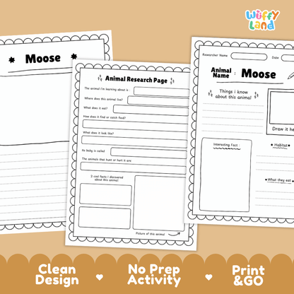 Moose Animal Research Page Worksheets