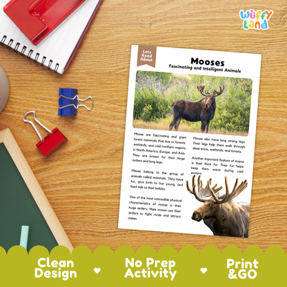 Moose Reading Passage and Comprehension Questions Worksheets