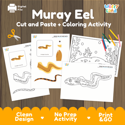 Moray Eel Cut and Paste Craft and Coloring Activity Worksheets