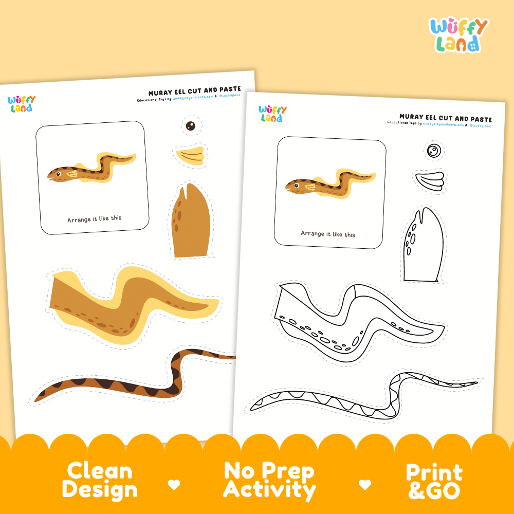 Moray Eel Cut and Paste Craft and Coloring Activity Worksheets