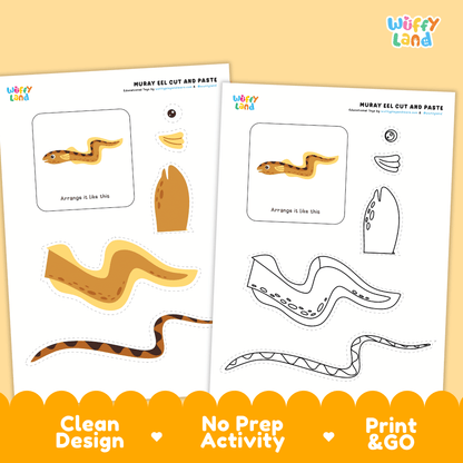 Moray Eel Cut and Paste Craft and Coloring Activity Worksheets