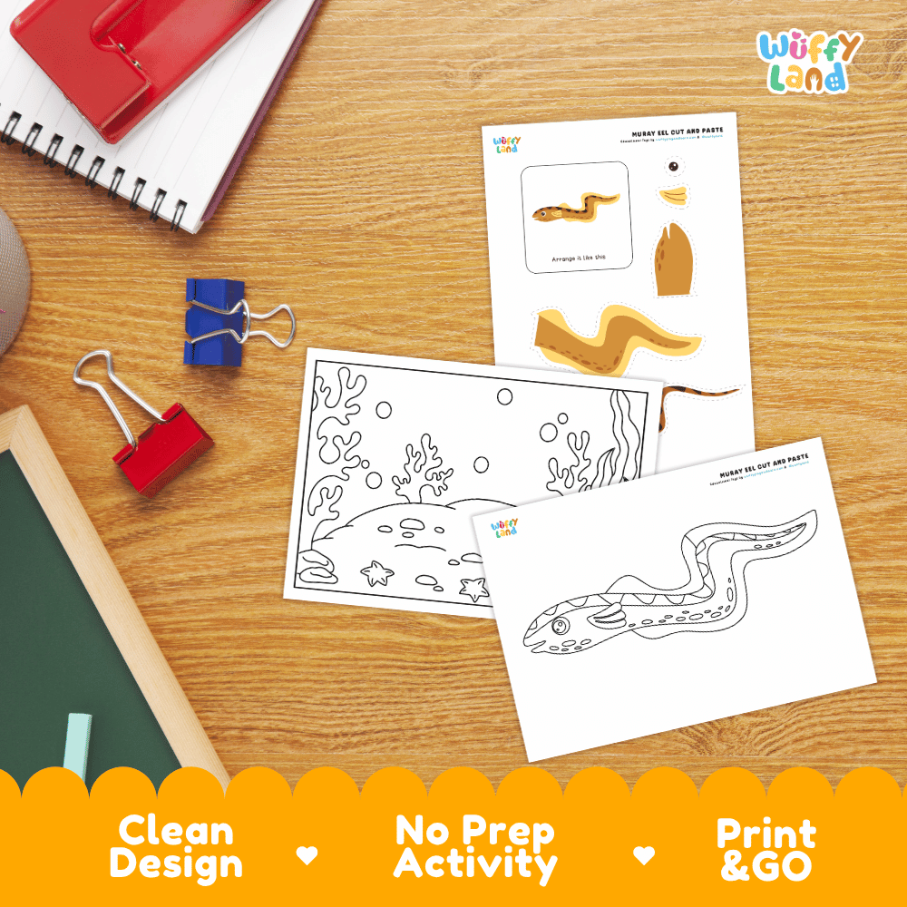 Moray Eel Cut and Paste Craft and Coloring Activity Worksheets