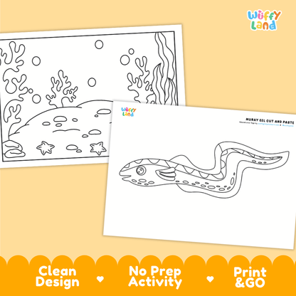 Moray Eel Cut and Paste Craft and Coloring Activity Worksheets