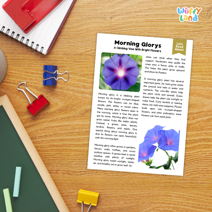 Morning Glory Plant Reading Passages and Comprehension Questions Worksheets