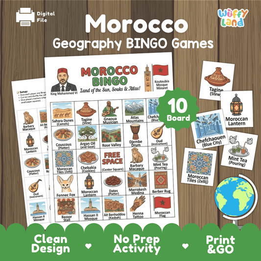 Morocco Geography BINGO Game | Moroccan Culture and Landmarks Printable Activity
