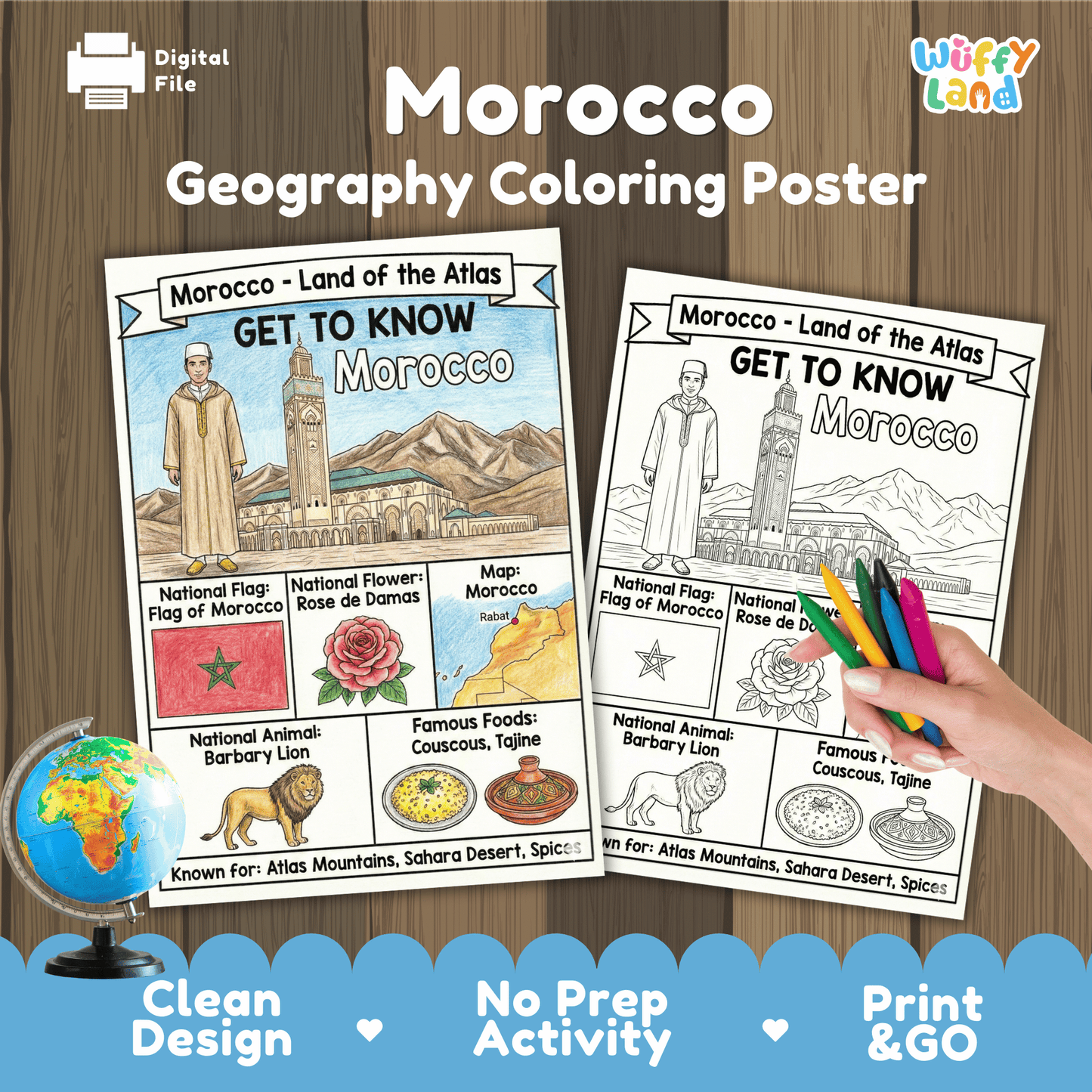 Morocco Country Study Geography Coloring Page Worksheet Activity | Africa