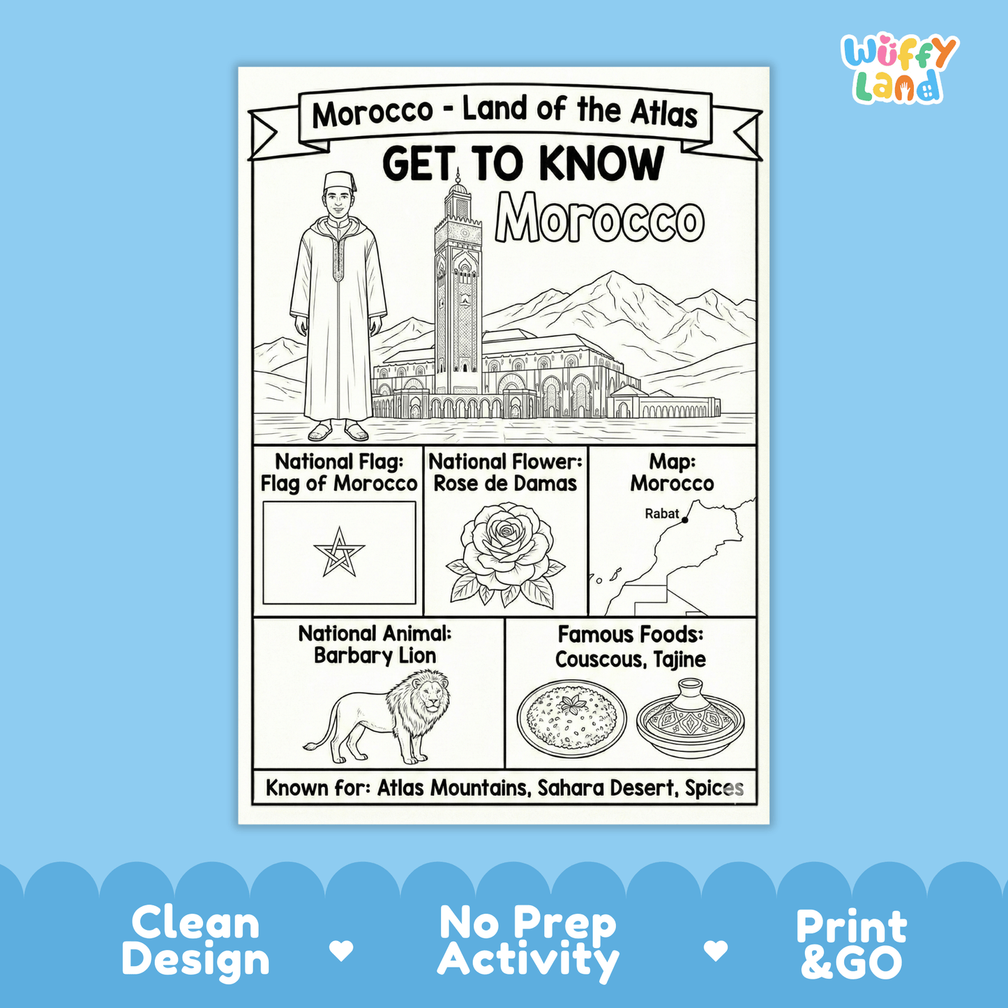 Morocco Country Study Geography Coloring Page Worksheet Activity | Africa