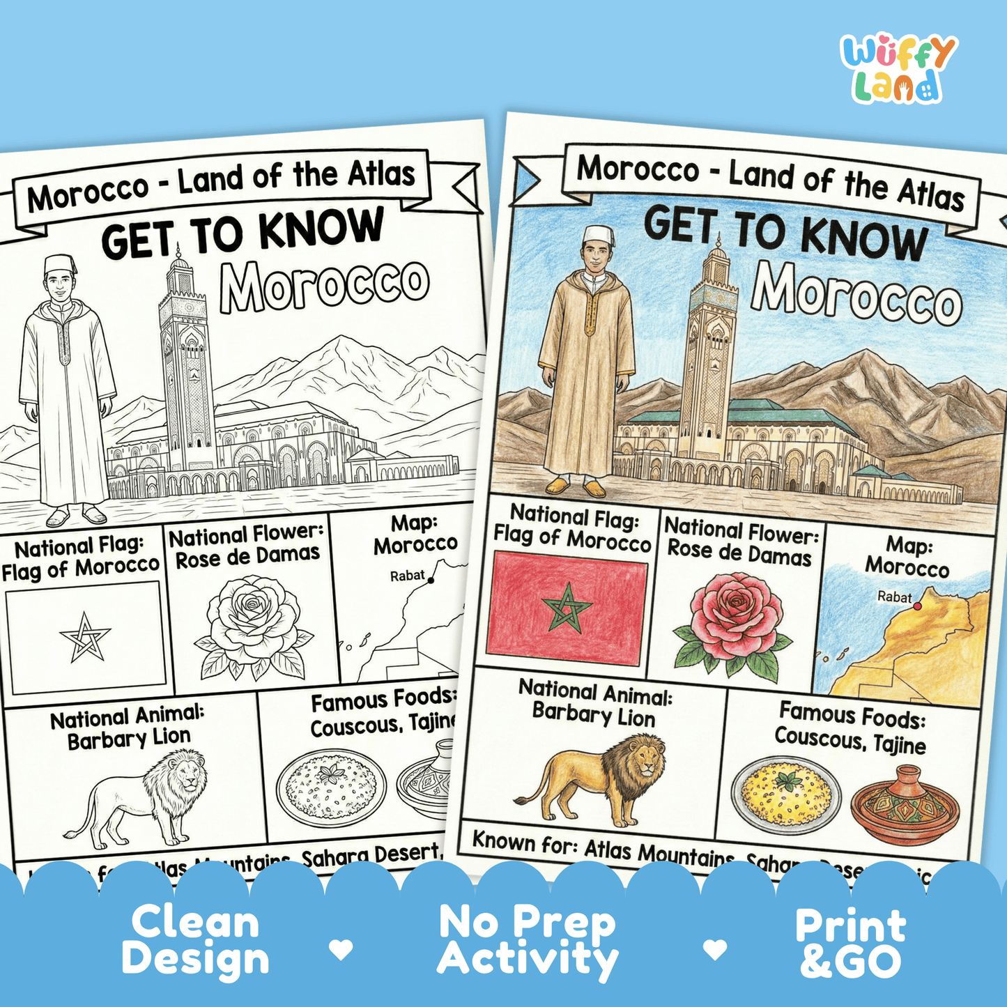 Morocco Country Study Geography Coloring Page Worksheet Activity | Africa