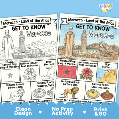 Morocco Country Study Geography Coloring Page Worksheet Activity | Africa