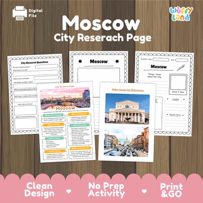 Moscow Russia City Research Project Worksheets and Fact Sheet Activity