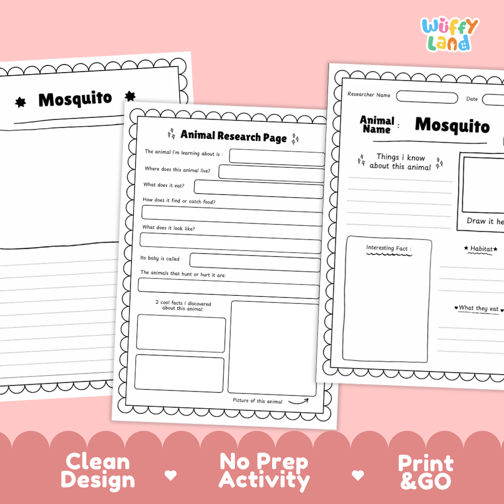 Mosquito Animal Research Page Worksheets