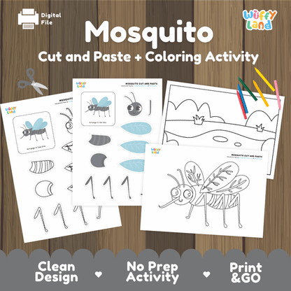 Mosquito Cut and Paste and Coloring Activity Worksheets