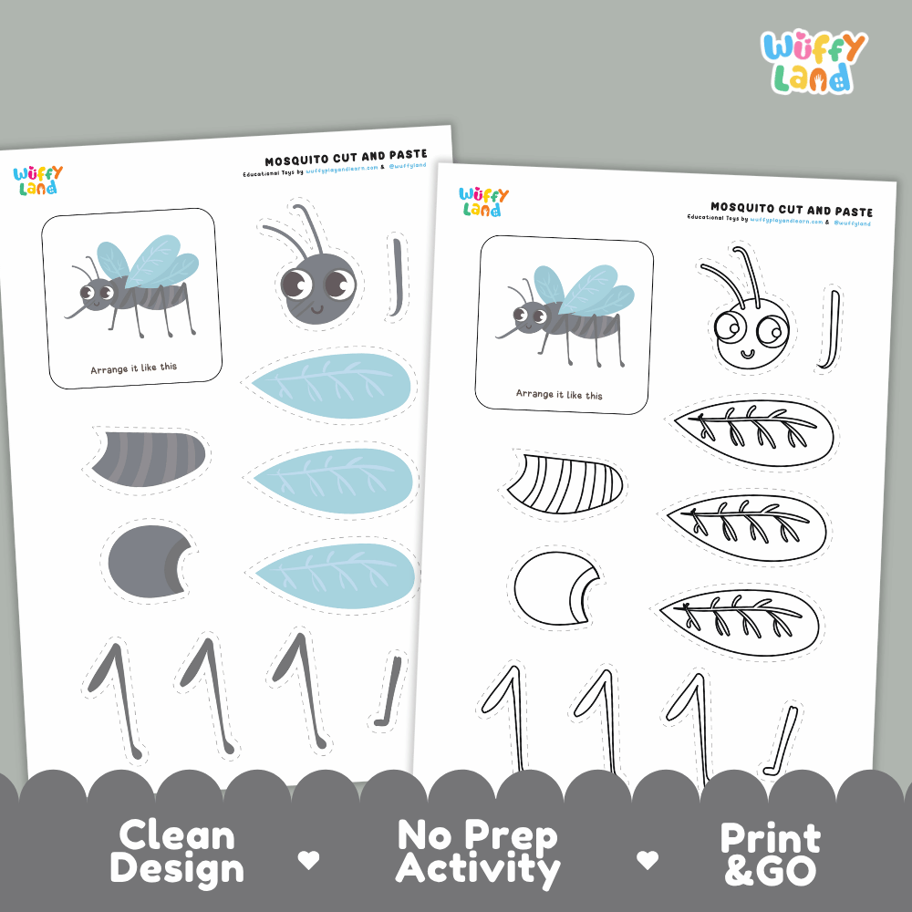 Mosquito Cut and Paste and Coloring Activity Worksheets
