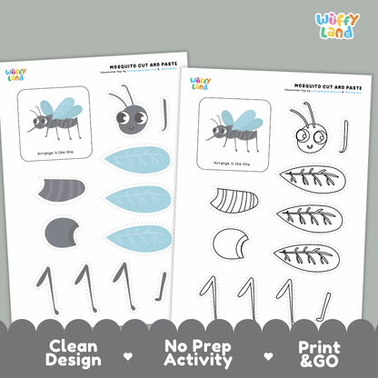 Mosquito Cut and Paste and Coloring Activity Worksheets