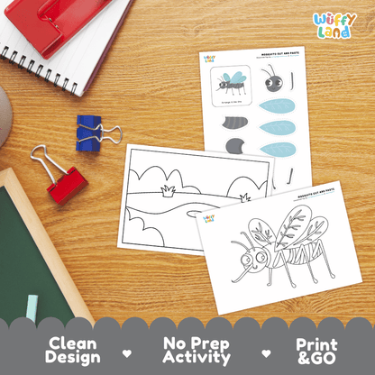 Mosquito Cut and Paste and Coloring Activity Worksheets