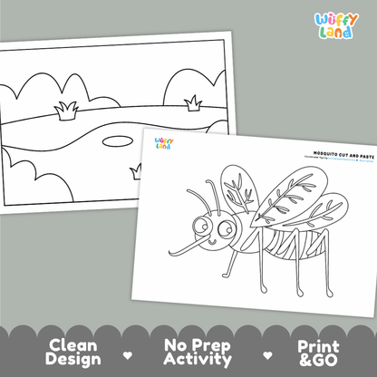 Mosquito Cut and Paste and Coloring Activity Worksheets