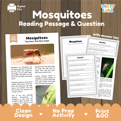 Mosquitoes Reading Passage and Comprehension Questions Worksheets