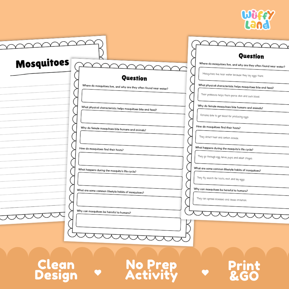 Mosquitoes Reading Passage and Comprehension Questions Worksheets