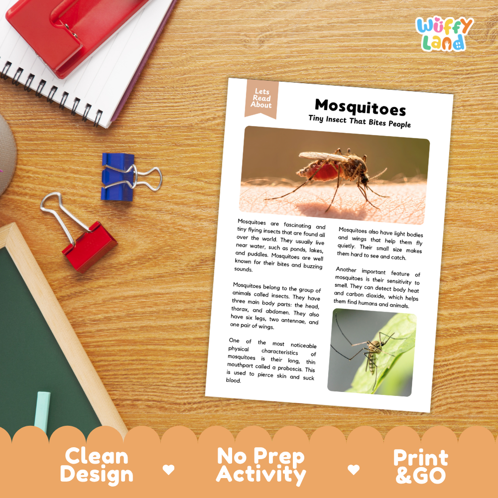 Mosquitoes Reading Passage and Comprehension Questions Worksheets
