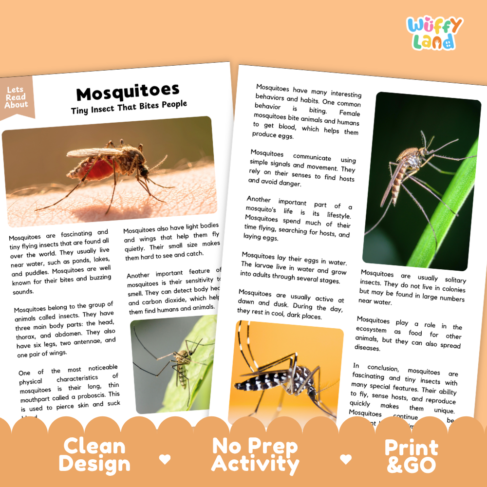 Mosquitoes Reading Passage and Comprehension Questions Worksheets