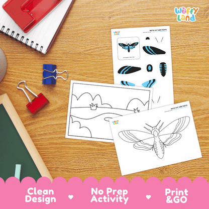 Moth Cut and Paste Craft and Coloring Activity Worksheets