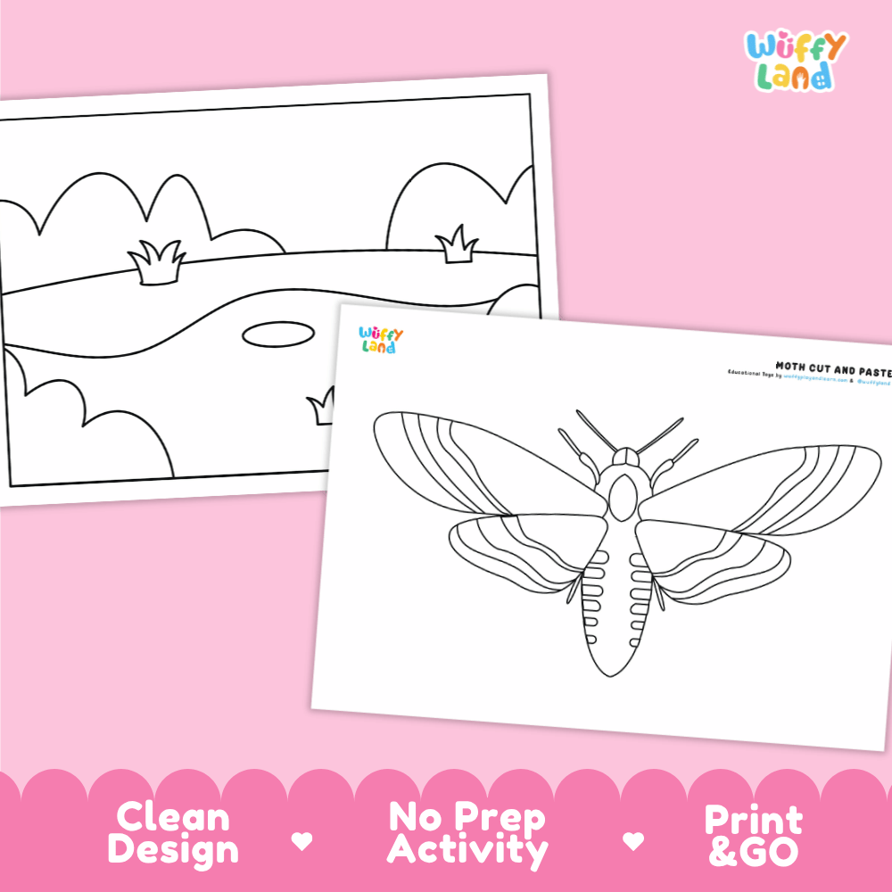 Moth Cut and Paste Craft and Coloring Activity Worksheets