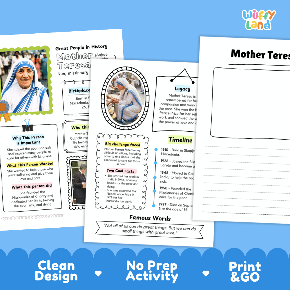 Mother Teresa Famous People Research Page Worksheets