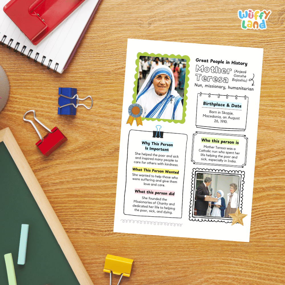Mother Teresa Famous People Research Page Worksheets