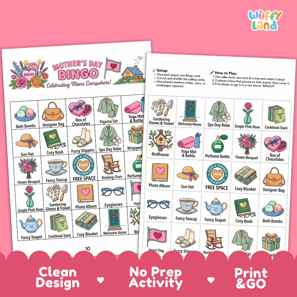 Mother's Day Bingo Games Printable Activity
