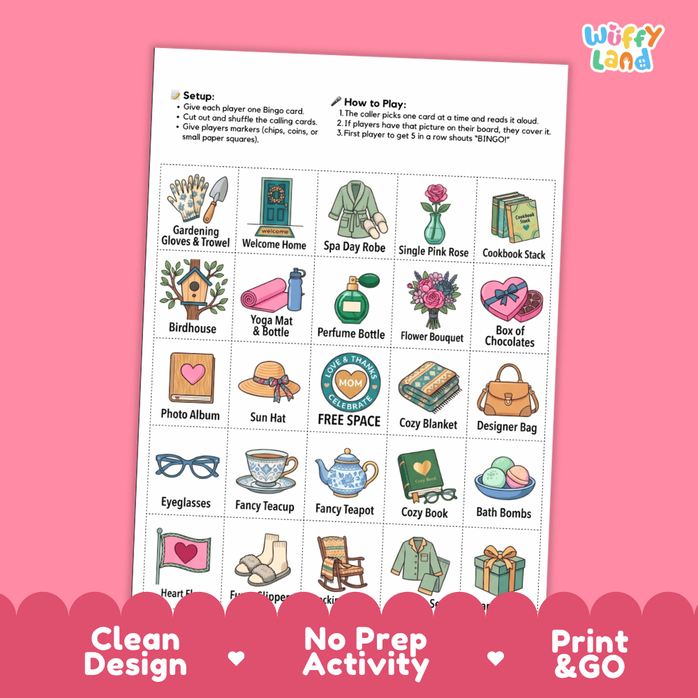 Mother's Day Bingo Games Printable Activity