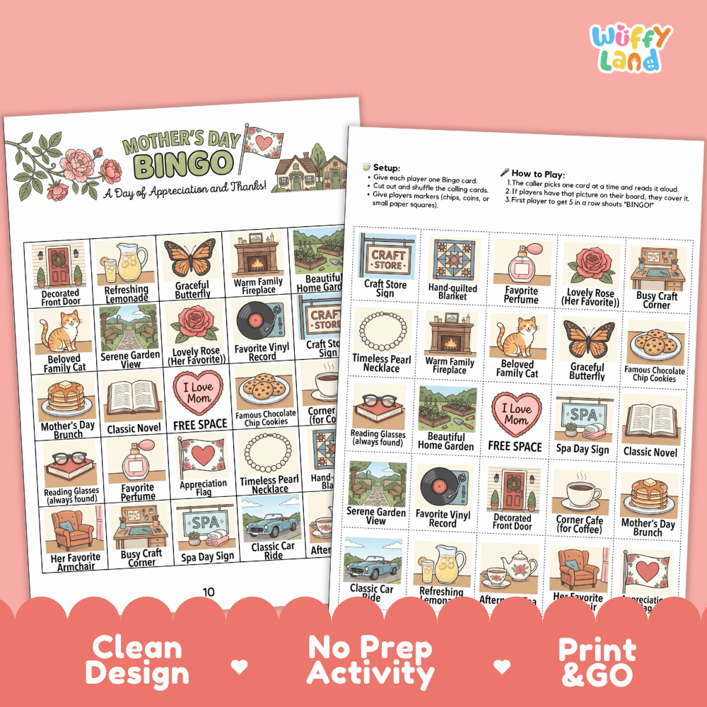 Mothers Day Bingo Games Printable Activity