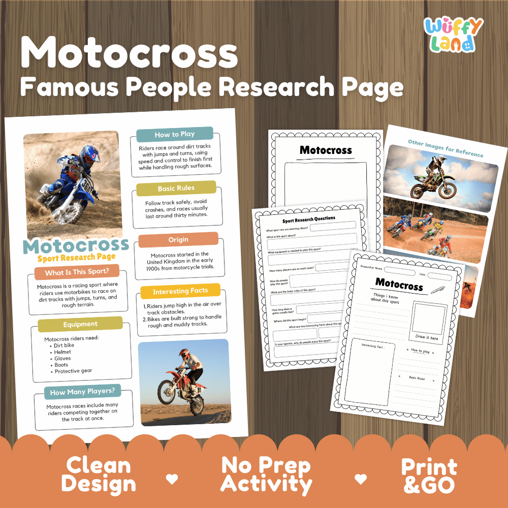 Motocross Sport Research Project Worksheets and Fact Sheet