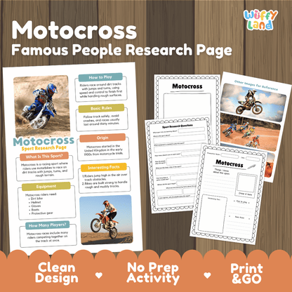 Motocross Sport Research Project Worksheets and Fact Sheet