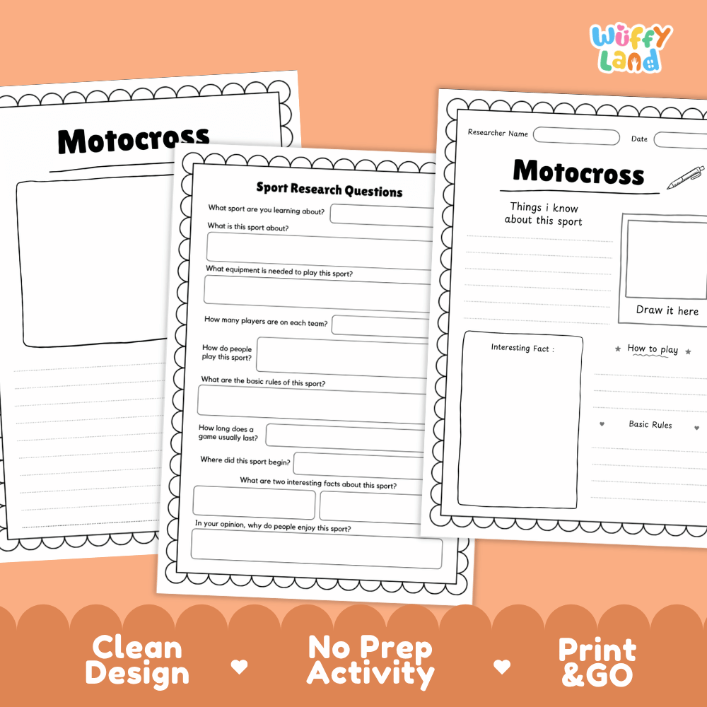 Motocross Sport Research Project Worksheets and Fact Sheet
