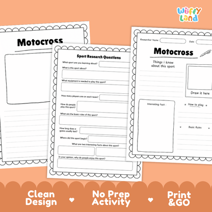 Motocross Sport Research Project Worksheets and Fact Sheet