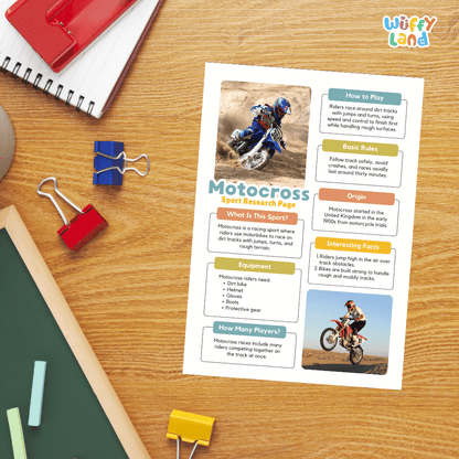 Motocross Sport Research Project Worksheets and Fact Sheet