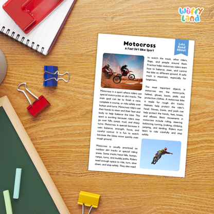 Motocross Sports Reading Passages and Comprehension Questions Worksheets