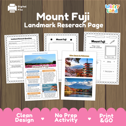 Mount Fuji Landmark Research Page | World Geography Worksheets and Fact Sheet