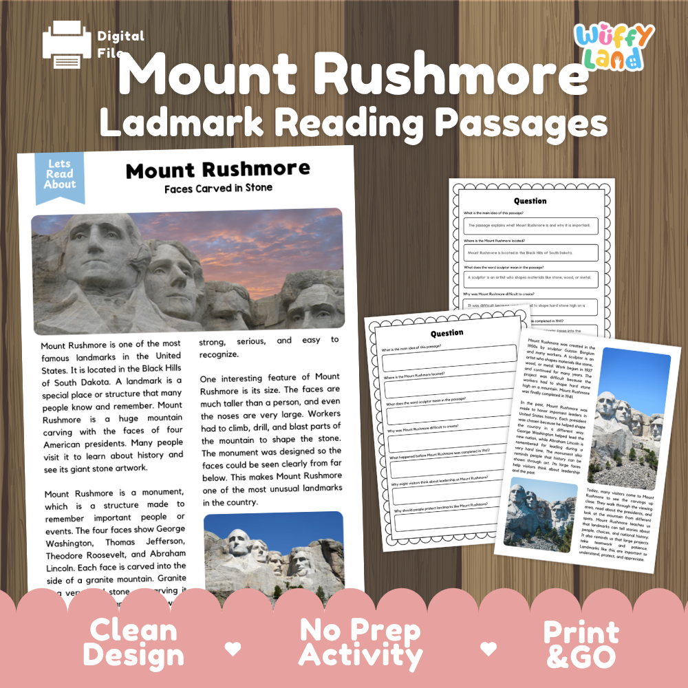Mount Rushmore Landmark Reading Passage and Comprehension Questions