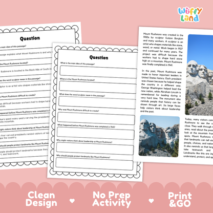 Mount Rushmore Landmark Reading Passage and Comprehension Questions