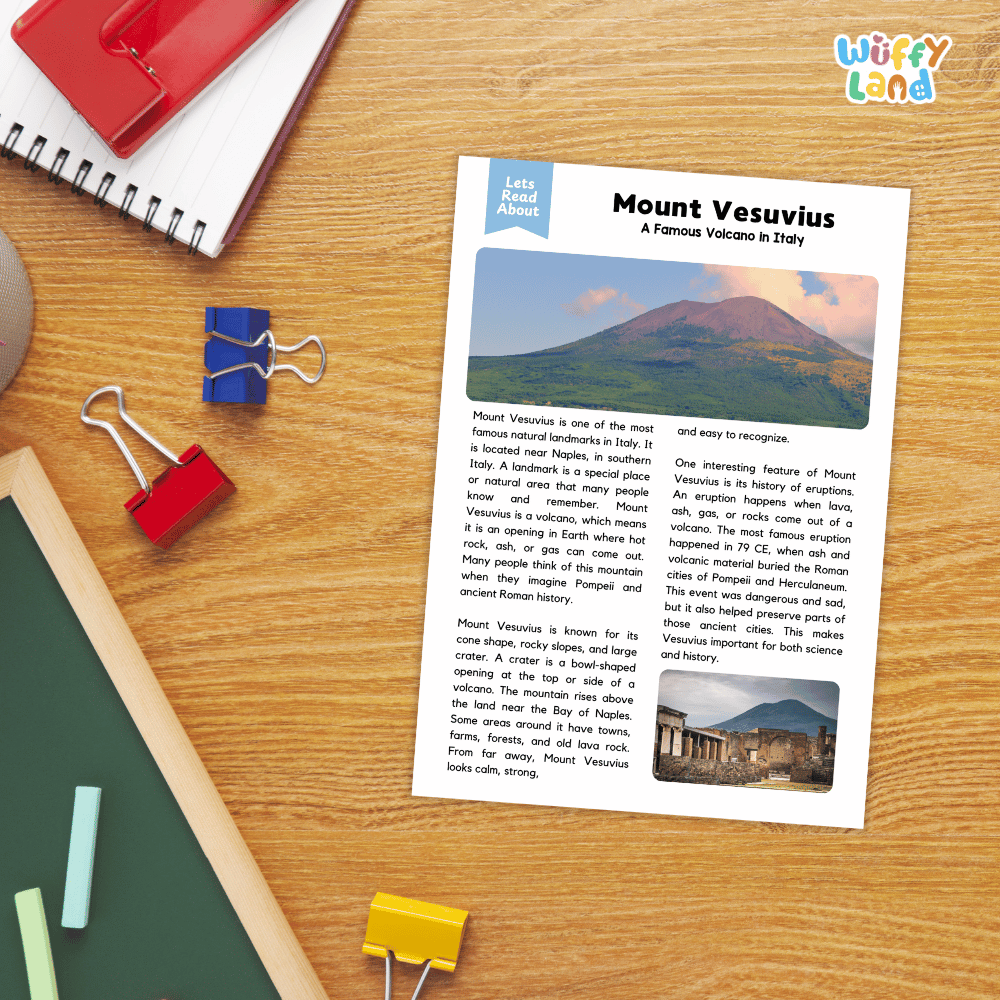 Mount Vesuvius Landmark Reading Passages and Comprehension Worksheets