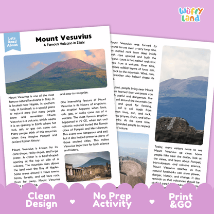 Mount Vesuvius Landmark Reading Passages and Comprehension Worksheets