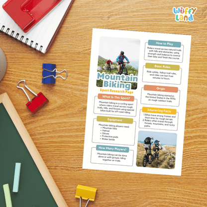 Mountain Biking Sport Research Project Worksheets and Fact Sheet