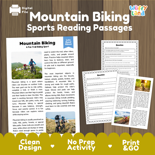 Mountain Biking Sports Reading Passages and Comprehension Questions Worksheets