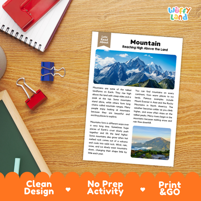 Mountain Reading Passage and Comprehension Questions Worksheets