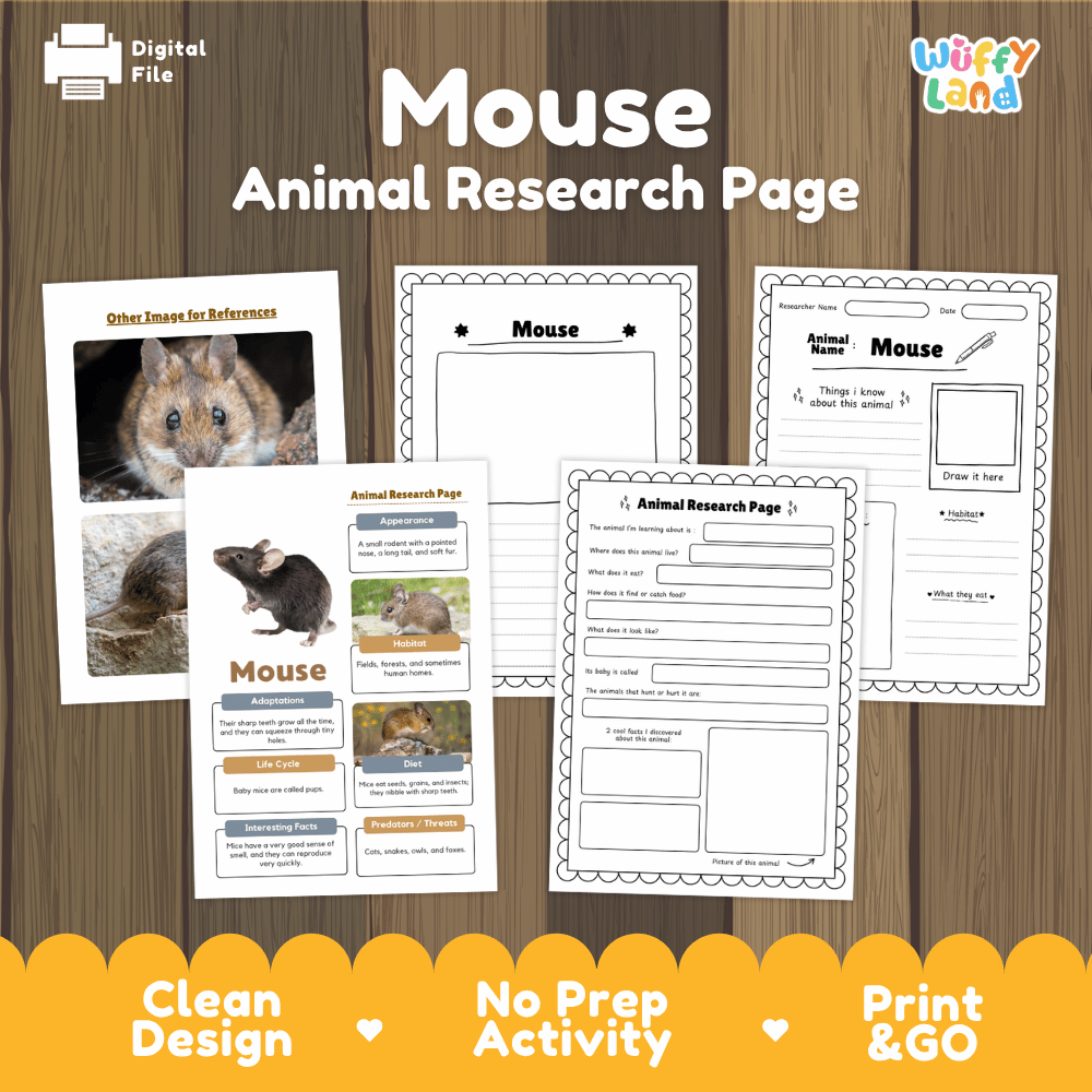 Mouse Animal Research Page Worksheets and Fact Sheet Activity
