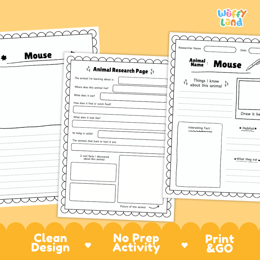 Mouse Animal Research Page Worksheets and Fact Sheet Activity