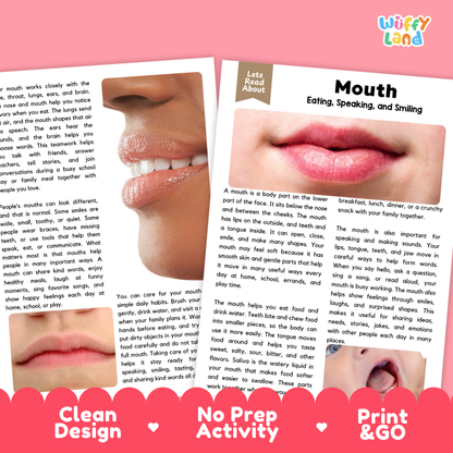 Teacher answer key page showing complete question solutions for Mouth human body reading comprehension practice
